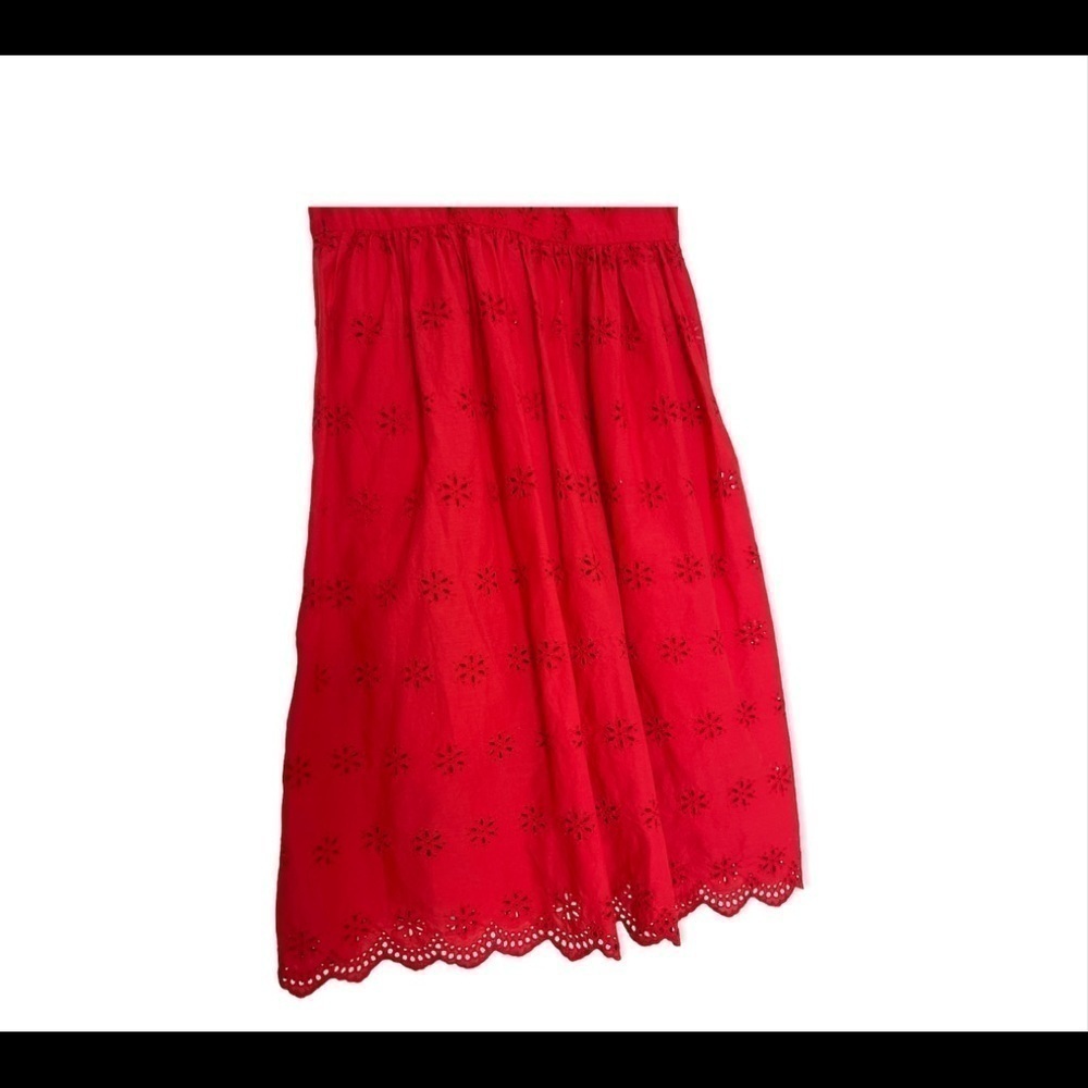 MADEWELL Scalloped Eyelet Midi Dress Short Sleeve Prairie Red Cotton - Picture 3 of 9